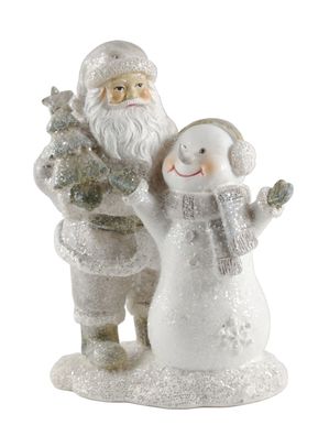 Deko Weihnachtsmann mit Schneemann Paar Skulptur Figur Objekt Tanne Nikolaus