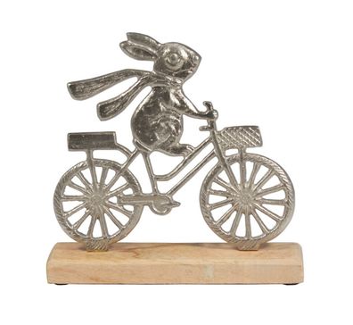 Deko Metall Hase Fahrrad Rad Holzsockel Garten Osterhase Oster Figur Skulptur