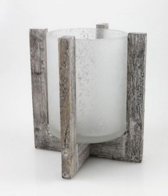 Windlicht im Holzsockel Glas Vase Kerzenhalter Deko Teelichthalter Leuchter
