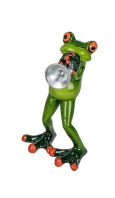 Frosch Musiker Trompete Lurch Gecko Echse Kröte Deko Tier Figur König Skulptur
