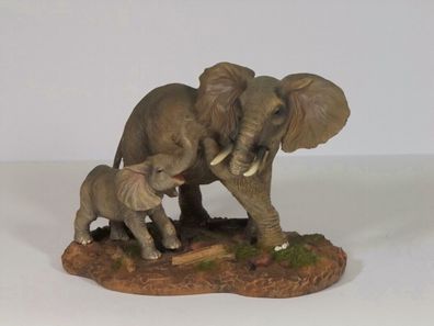 Elefant mit Baby auf Platte Skulptur Deko Garten Tier Figur Afrika Statue (Gr. Groß)