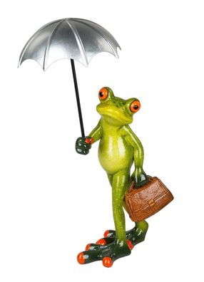 Frosch Mann mit Schirm Lurch Gecko Frau Deko Tier Figur Froschkönig Skulptur