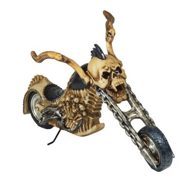 Gothic Deko Figur Totenkopf Sensemann Skelett als Motorrad Skull Reaper Skulptur