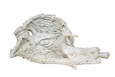 Deko Engel Figur Schutzengel mit Vogel Grabdeko Grabschmuck Skulptur Eule Statue