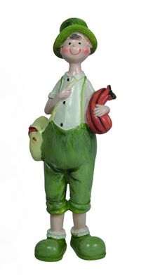 Wichtel Deko Figur Junge Kind mit Hut Tasche Kürbis Garten Skulptur Zwerg Gnom