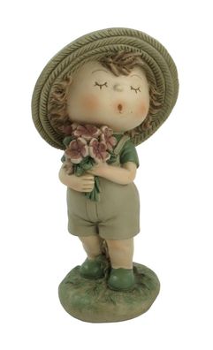 Deko Wichtel Kind Figur Junge mit Blumen Garten Mädchen Skulptur Zwerg Gnom