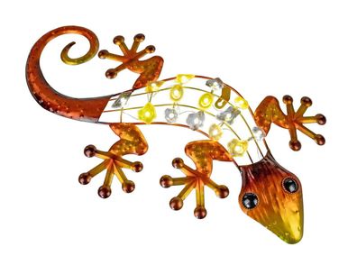 Deko Gecko Metall Lurch Wanddeko LED Wandbild Echse Drache Skulptur Figur