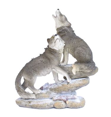 Wolf Paar Felsen Hund Wildhund Skulptur Deko Garten Tier Figur Statue Wolfshund