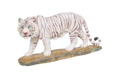 Deko Tiger weiß auf Platte Katze Figur Skulptur Statue Löwe Panther Leopard