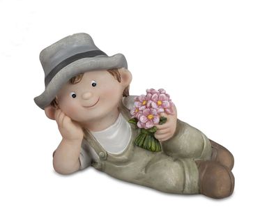 Deko Kind Figur Wichtel Junge Blumen Topf Garten Skulptur Mädchen Zwerg Gnom
