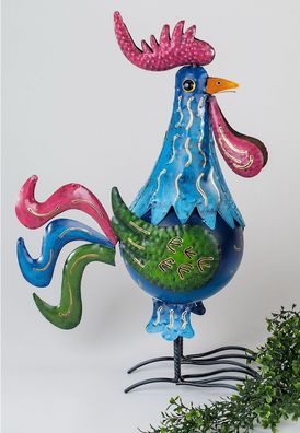 Hahn Huhn Vogel Skulptur Metall Teelichthalter Garten Deko Figur Kerzenhalter
