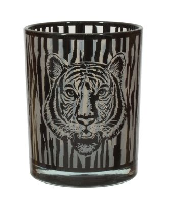 Windlicht Tiger Motiv Deko Glas Teelichthalter Kerzenhalter Afrika Leuchter Vase