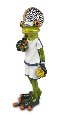 Deko Frosch Mann Tennisspieler Lurch Gecko Echse Figur Skulptur König Frau Kröte