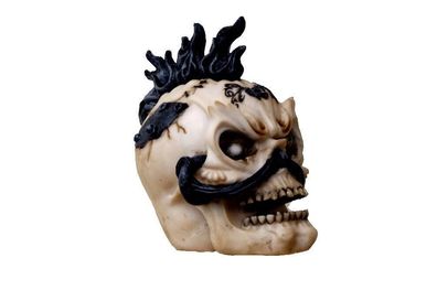 Gothic Deko Figur Sensemann Skelett Skull Reaper Schädel Totenkopf Irokese Punk