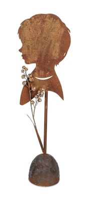 Deko Metall Kopf Mädchen Frau Büste Sockel Figur Skulptur Blume Objekt Garten