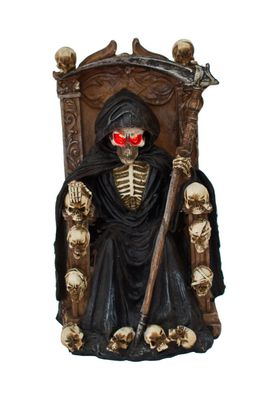 Gothic Deko Figur auf Thron LED Totenkopf Sensemann Skelett Reaper Steampunk