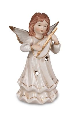 Deko Engel Schutzengel Teelichthalter Mandolin Skulptur Figur Elfe Windlicht