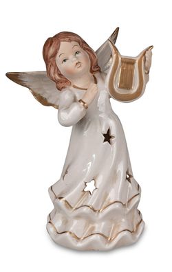 Deko Engel Schutzengel Teelichthalter Lyra Skulptur Figur Elfe Windlicht Fee