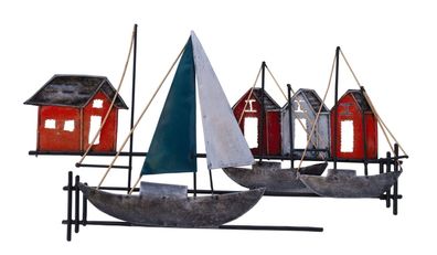 Wanddeko Schiff Segelboot Metall Haus Boot Maritim Deko Hänger Figur Skulptur
