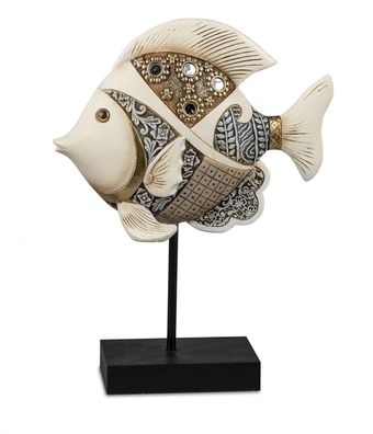 Deko Fisch auf Stab Sockel Zierfisch Tier Fische Maritim Figur Skulptur Objekt