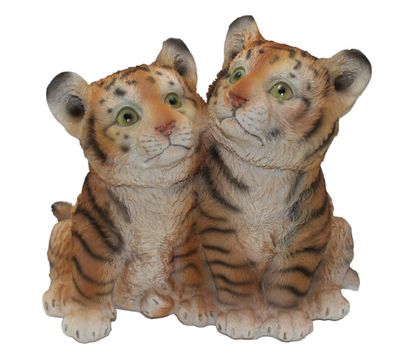 Tiger Baby Paar Kind Katze Skulptur Deko Afrika Tier Figur Statue Löwe Objekt