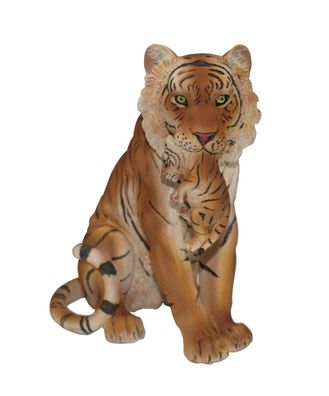 Tiger mit Baby Kind Katze Tigerfigur Skulptur Objekt Deko Afrika Tier Figur Löwe