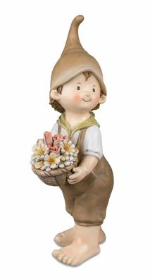 Deko Kind Figur Wichtel Junge Blumen Korb Garten Skulptur Mädchen Zwerg Objekt