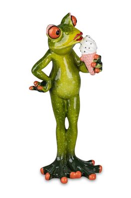 Frosch Frau Dame mit Eis Lady Lurch Gecko Deko Tier Figur Skulptur Froschkönig
