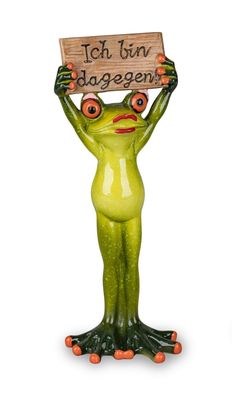 Deko Frosch Frau Demonstrantin Protest Schild Lurch Gecko Echse Figur Skulptur