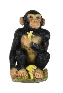 Schimpanse Affe mit Banane Deko Garten Afrika Tier Figur Skulptur Affen Statue
