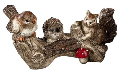 Deko Eichhörnchen Vogel Spatz Igel auf Ast Zweig Pilz Tier Garten Figur Skulptur