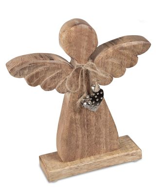 Deko Engel Schutzengel mit Herz Holz Skulptur Figur Weihnachtsengel Frau Elfe