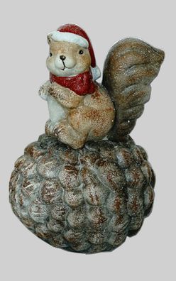 Eichhörnchen auf Zapfen Eichel Deko Tier Figur Weihnachts Skulptur Eichkatzerl