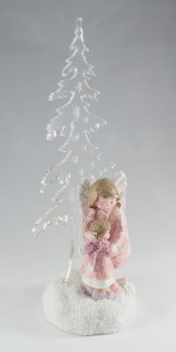 Deko Engel mit Kind Acryl Tanne LED Schutzengel Paar Elfe Skulptur Figur Objekt
