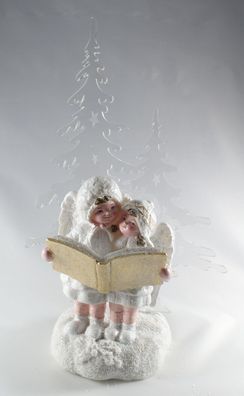 Deko Engel Paar vor Acryl Tanne LED Schutzengel Elfe Kind Skulptur Figur Objekt