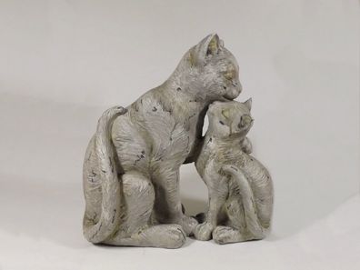 Katze mit Kind Deko Garten Katzen Paar Tier Figur Skulptur Kater Statue Tiger