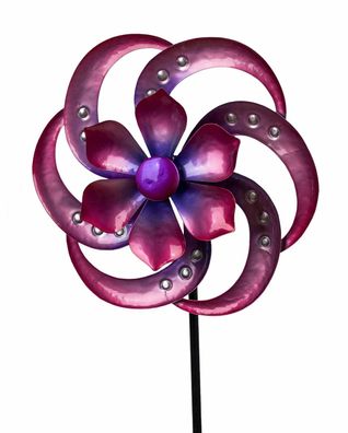 Gartenstecker doppel Windrad Windmühle Metall Blume Windspiel Garten Deko Figur