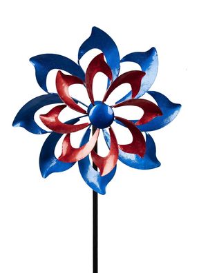 Gartenstecker doppel Windrad Windmühle Metall Blume Windspiel Garten Deko Figur