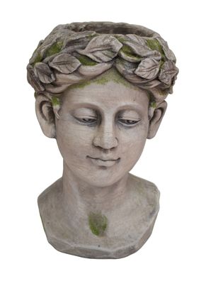 Deko Pflanzgefäß Mann Kopf Büste Garten Antik Figur Skulptur Übertopf Blumentopf