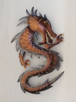 Drachen Wanddeko Metall Wandbild Drache Gecko Lurch Echse Deko Figur Skulptur
