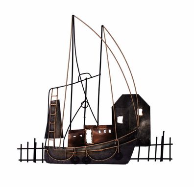 Wanddeko Schiff Fisch Kutter Segelboot Metall Boot Maritim Deko Figur Skulptur