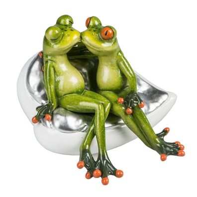 Frosch Liebes Paar auf Herz Bank Kröte Gecko Deko Tier Figur Skulptur König