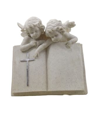 2 Engel mit Buch Grabschmuck Grabstein Gedenkstein Grabdeko Grab Deko Kreuz