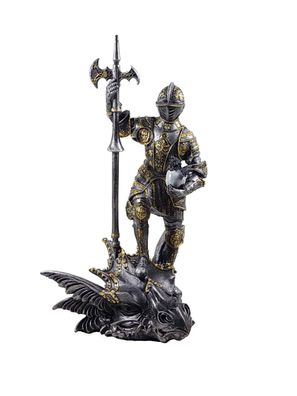 Ritter Kreuzritter Rüstung Lanze Deko Gothic Figur Skulptur Drachen Kopf Töter