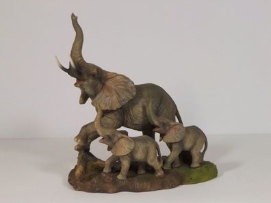 Elefant mit Baby Tierfigur Skulptur Deko Garten Tier Figur Afrika Statue Platte