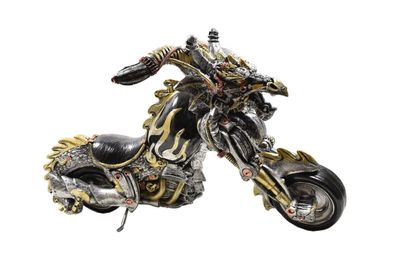Gothic Steampunk Deko Figur Drachen als Motorrad Skulptur Skull Reaper Sensemann