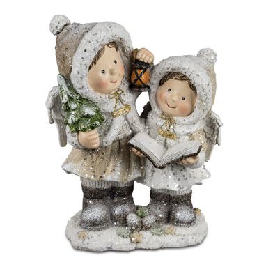 Deko Engel Paar Figur mit Buch Schutzengel Barock Putte Kinder Skulptur Elfe Fee