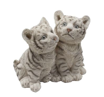 Tiger Baby Paar weiß Kind Katze Skulptur Deko Afrika Figur Statue Objekt Löwe