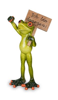 Deko Frosch Demonstrant Protest Schild Lurch Gecko Echse Figur Mann Skulptur