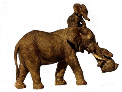 Elefant mit Baby Elefanten Skulptur Deko Afrika Garten Tier Figur Statue Objekt